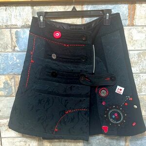 SOLD: Desigual Black wool embroidered mini skirt size 8 US 38 Euro